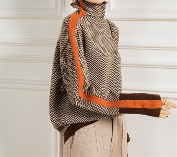 Famke | Luxe Col Roulé in Chevron