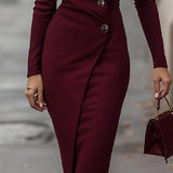 Eva | Midi Jurk Met Wikkelstijl Bordeaux