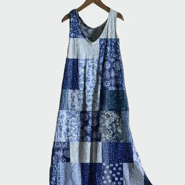 Jurk met Blauwe Patchworkpatroon