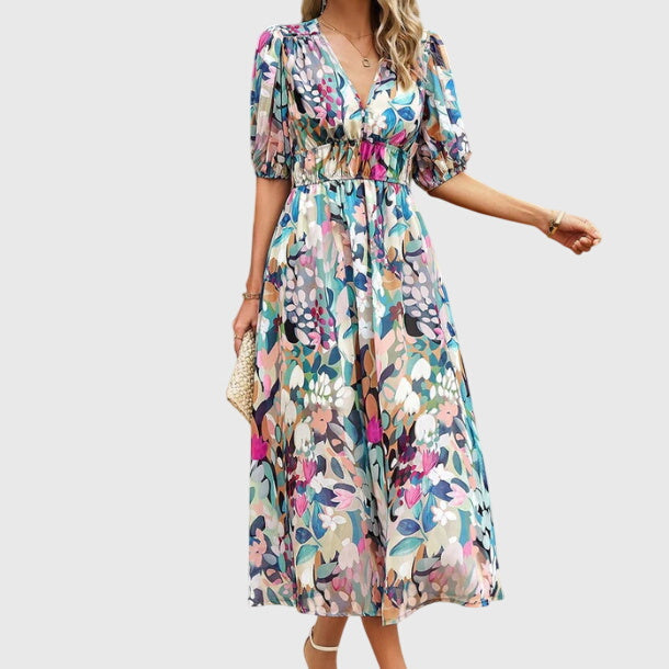Olga | Flatterende Midi Bloemenjurk