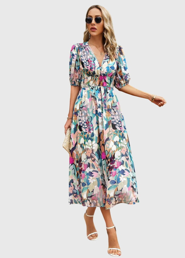 Olga | Flatterende Midi Bloemenjurk