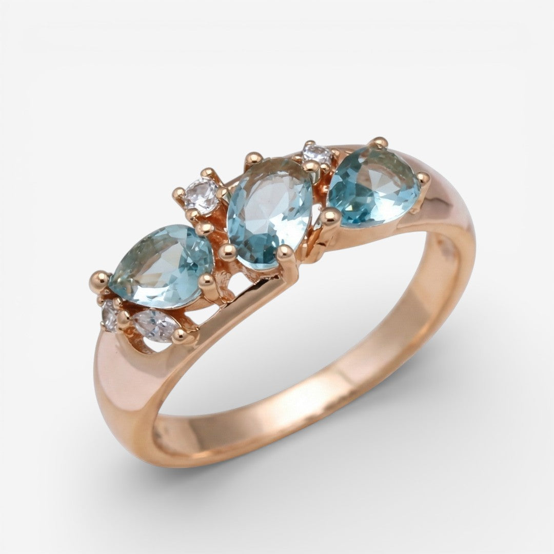 Vintage Zirkonia Elegante Ring in Goud Blå