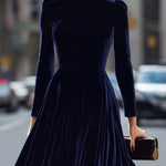 Isa | Midi Jurk met Lange Mouwen Donkerblauw