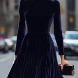 Isa | Midi Jurk met Lange Mouwen Donkerblauw