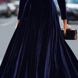 Isa | Midi Jurk met Lange Mouwen Donkerblauw