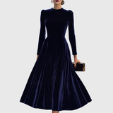 Isa | Midi Jurk met Lange Mouwen Donkerblauw