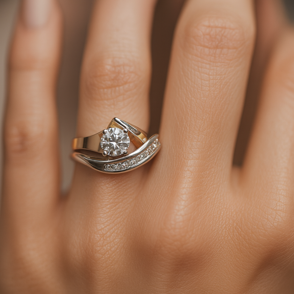 Carla – Asymmetrische vintage ring van goud en zilver met zirkonia