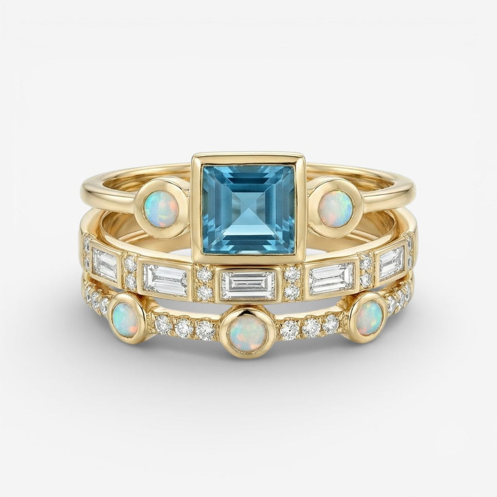Oceaan - Set van Vintage Blauwe Kristallen Ringen