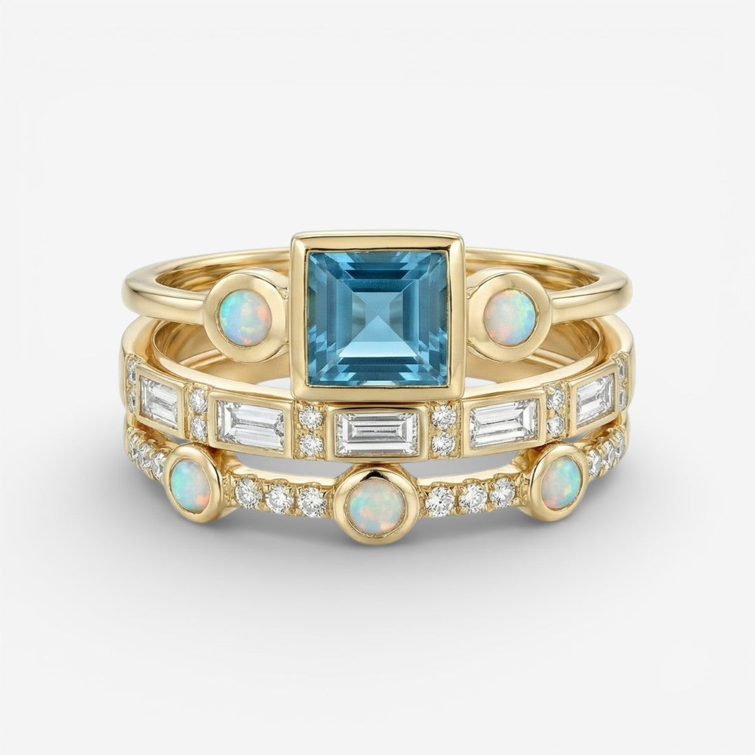 Oceaan - Set van Vintage Blauwe Kristallen Ringen
