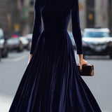 Isa | Midi Jurk met Lange Mouwen Donkerblauw