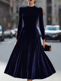 Isa | Midi Jurk met Lange Mouwen Donkerblauw