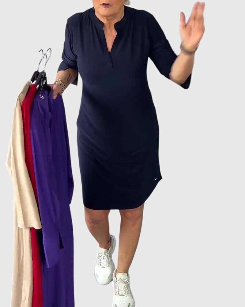 Caroline | Effen V-Hals Jurk