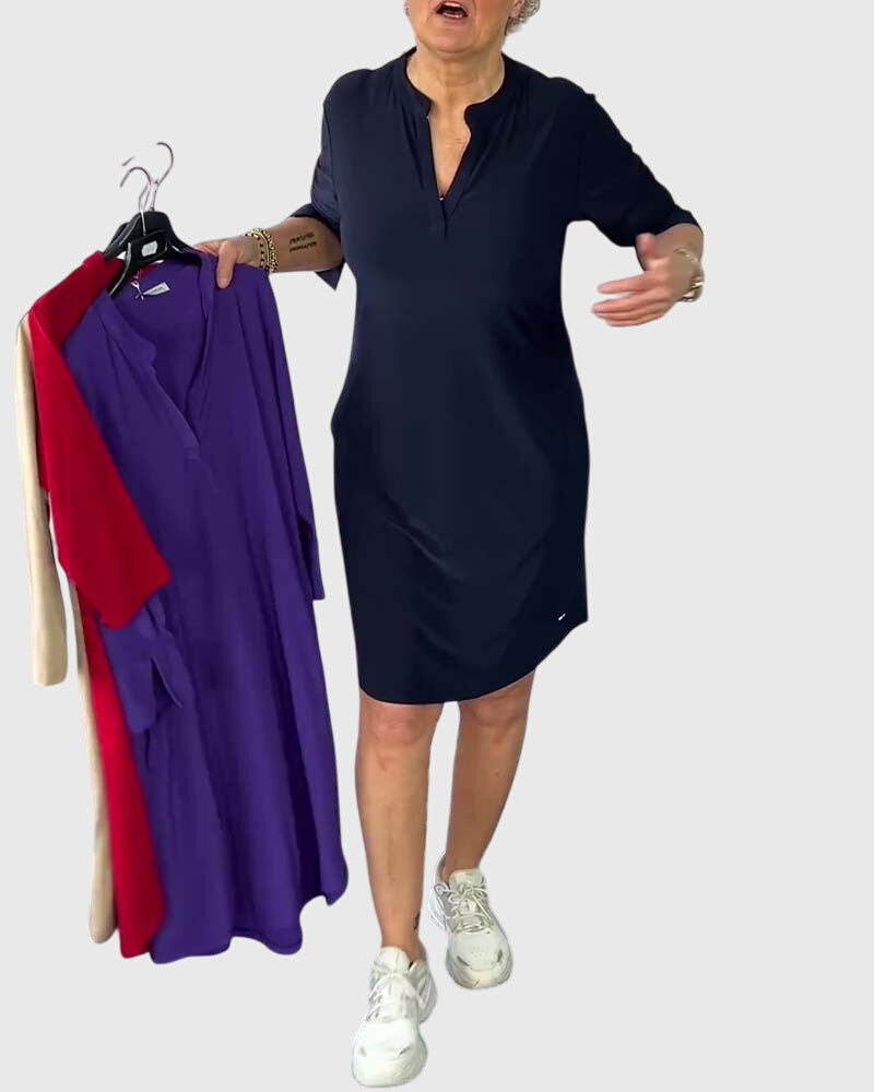 Caroline | Effen V-Hals Jurk
