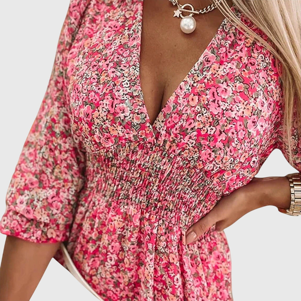 Nora | Bloemen Puff Mouw Jurk