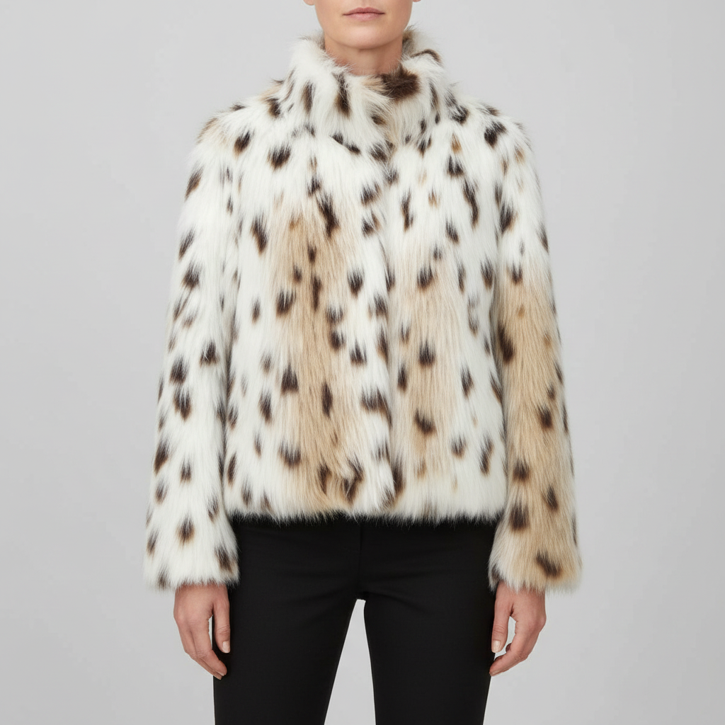 Nancy | Ivoorkleurige Neppelzen Jas met Luipaardprint