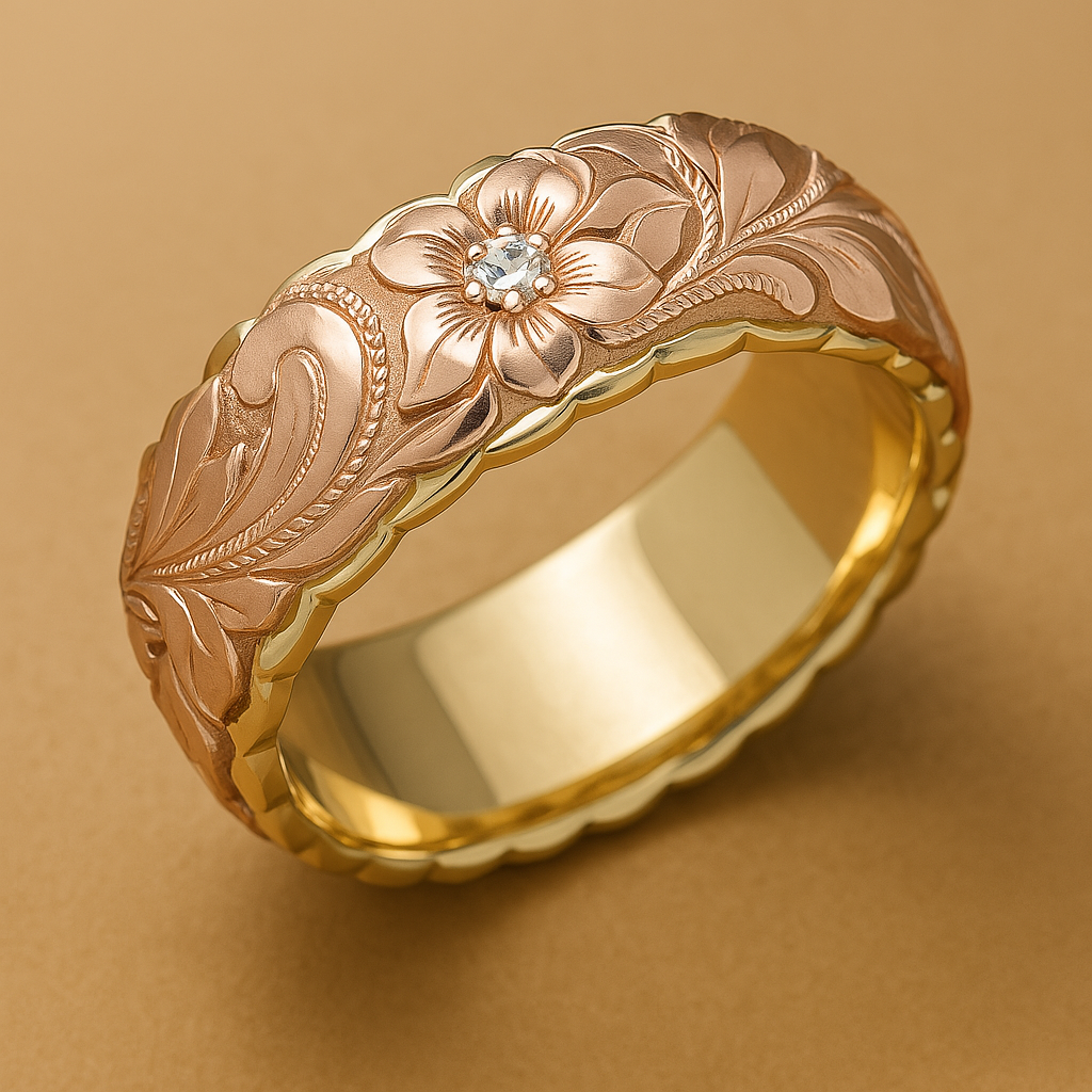 Gouden Ring met Vintage Roze Bloem