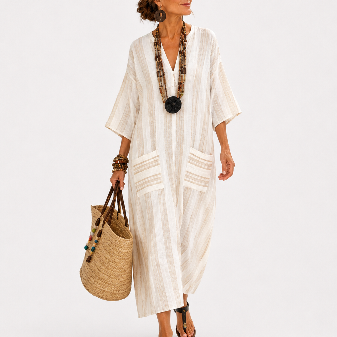Caftan Aisha Wit Strepen