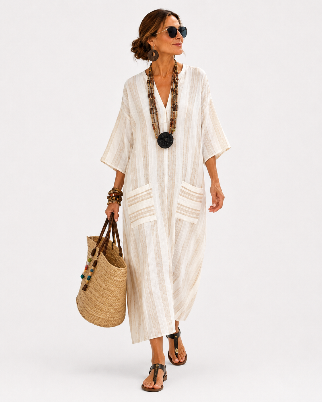 Caftan Aisha Wit Strepen