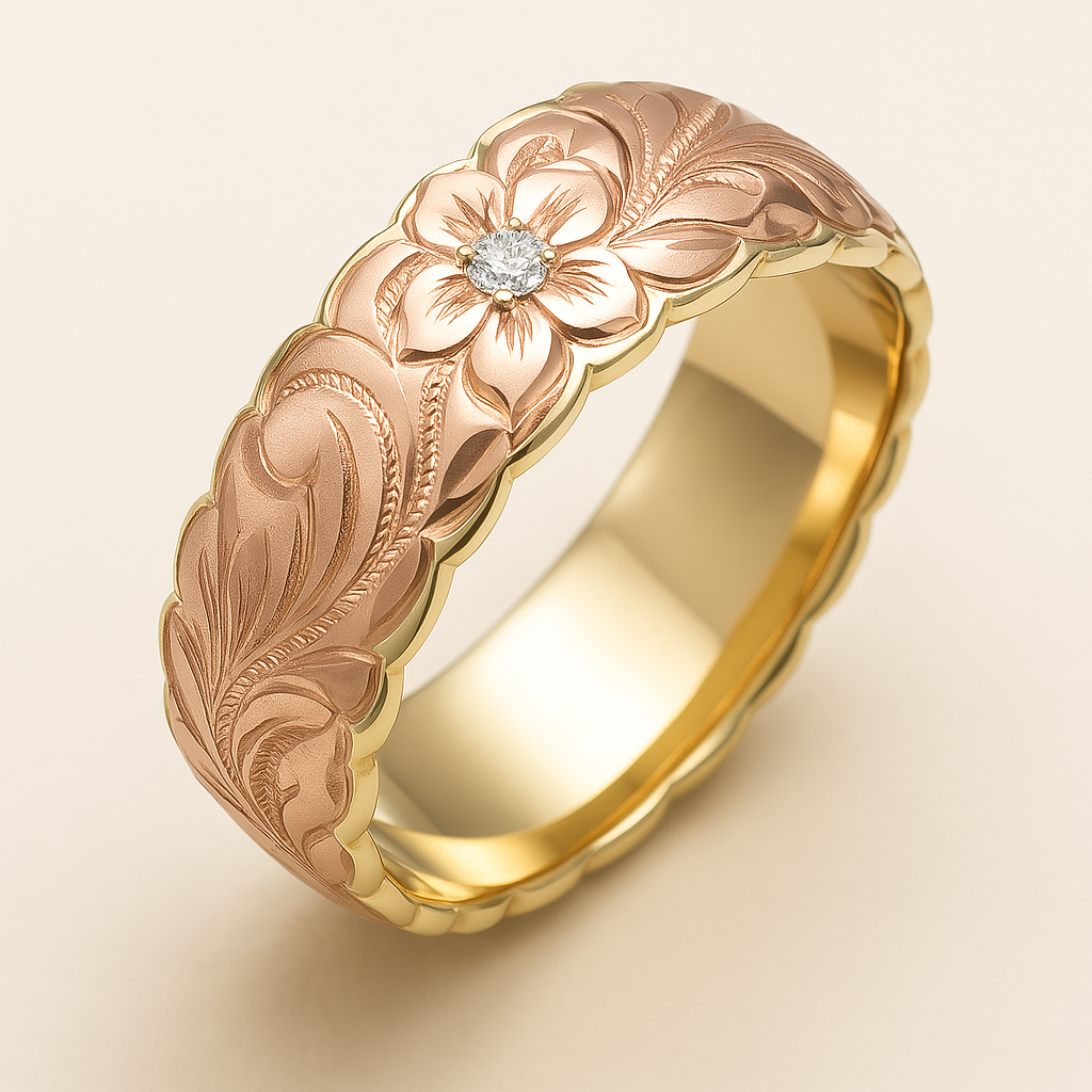 Gouden Ring met Vintage Roze Bloem
