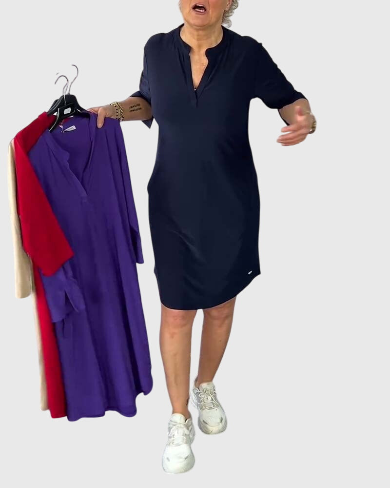 Caroline | Effen V-Hals Jurk