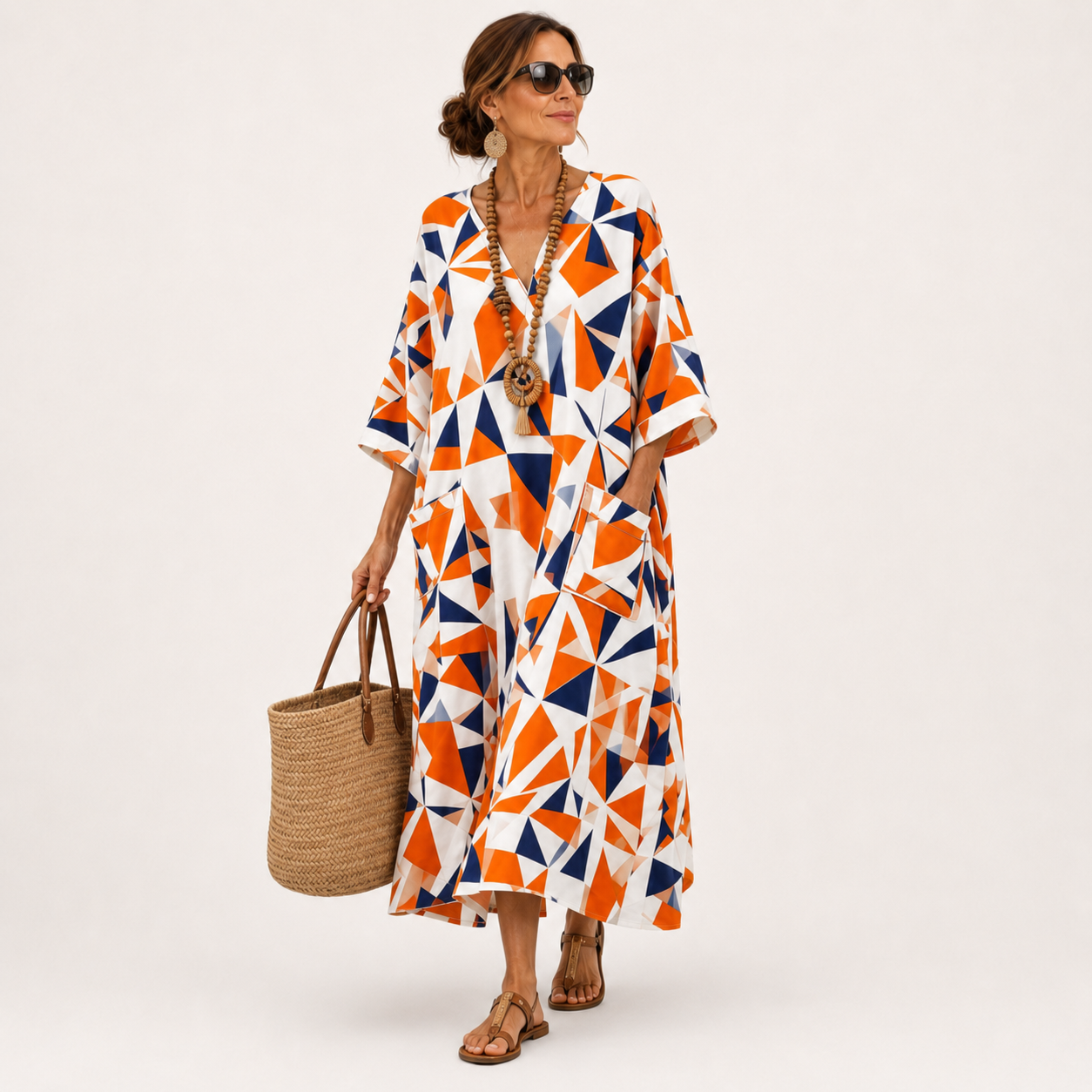 Caftán Layla Oranje Geometrisch