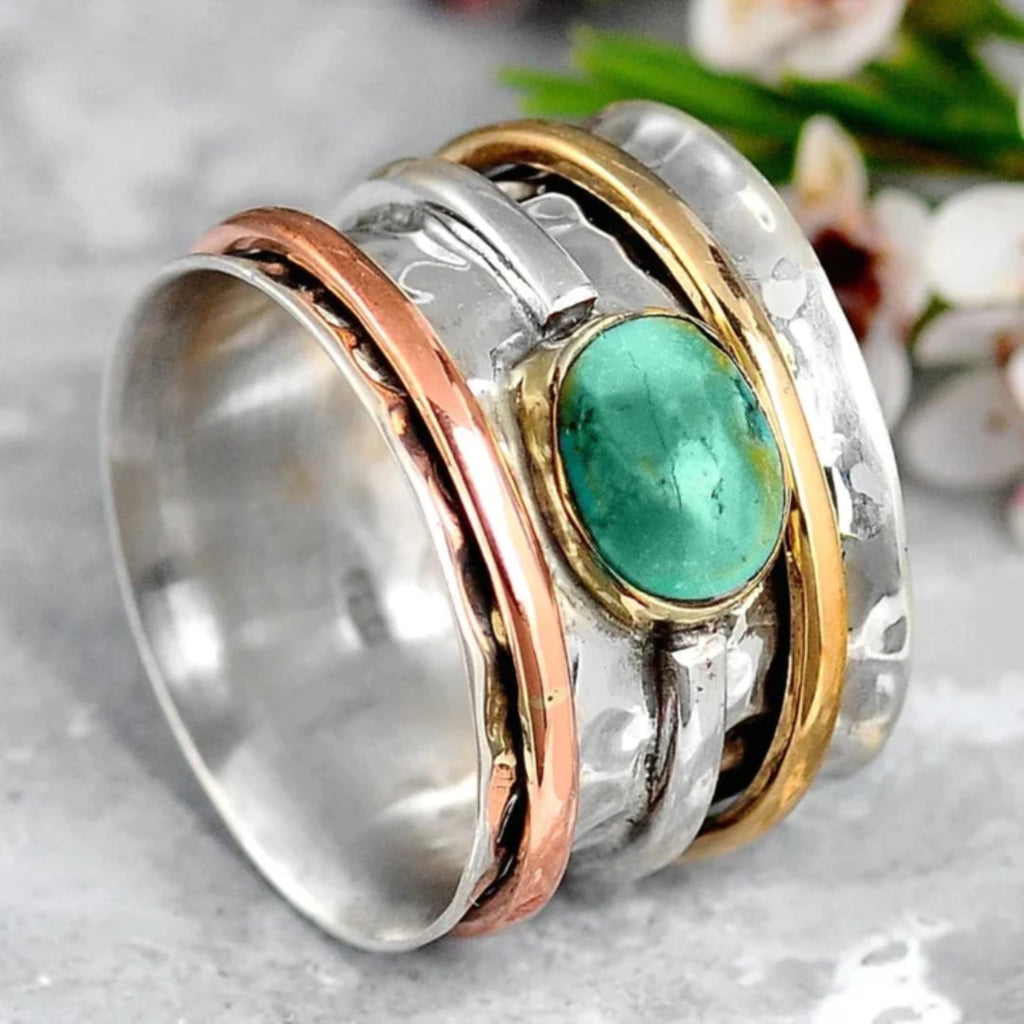 Coco - Vintage Ring Goud & Zilver Turquoise