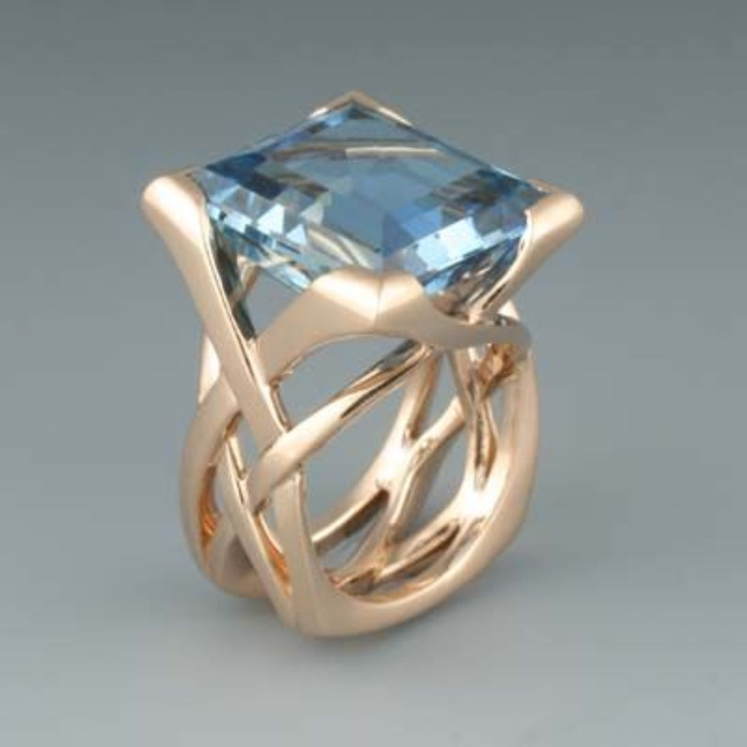 Rozen Gouden Ring met Vintage Blauwe Zirconium