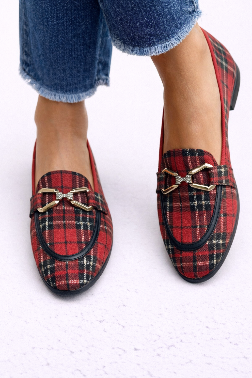 Rowan - Gouden geruite mocassins