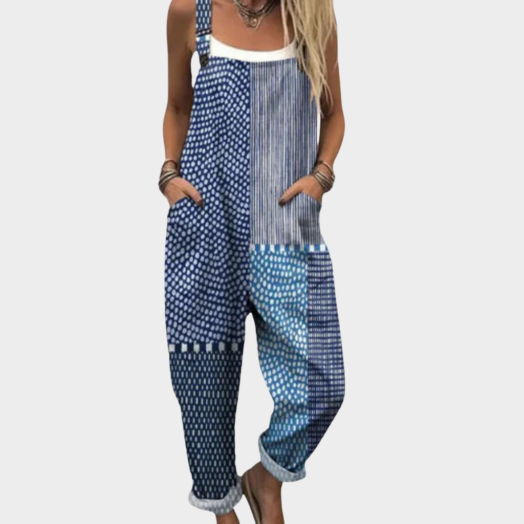 Hilde | grafisch blauw patchwork met een slanke uitstraling