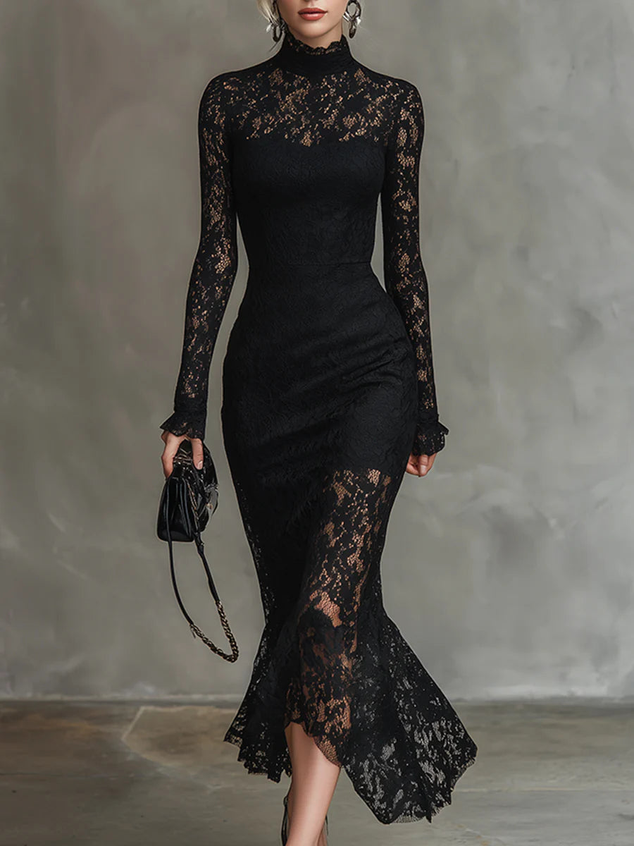 Monique | Elegante Maxijurk van Kant met Vissenstaart