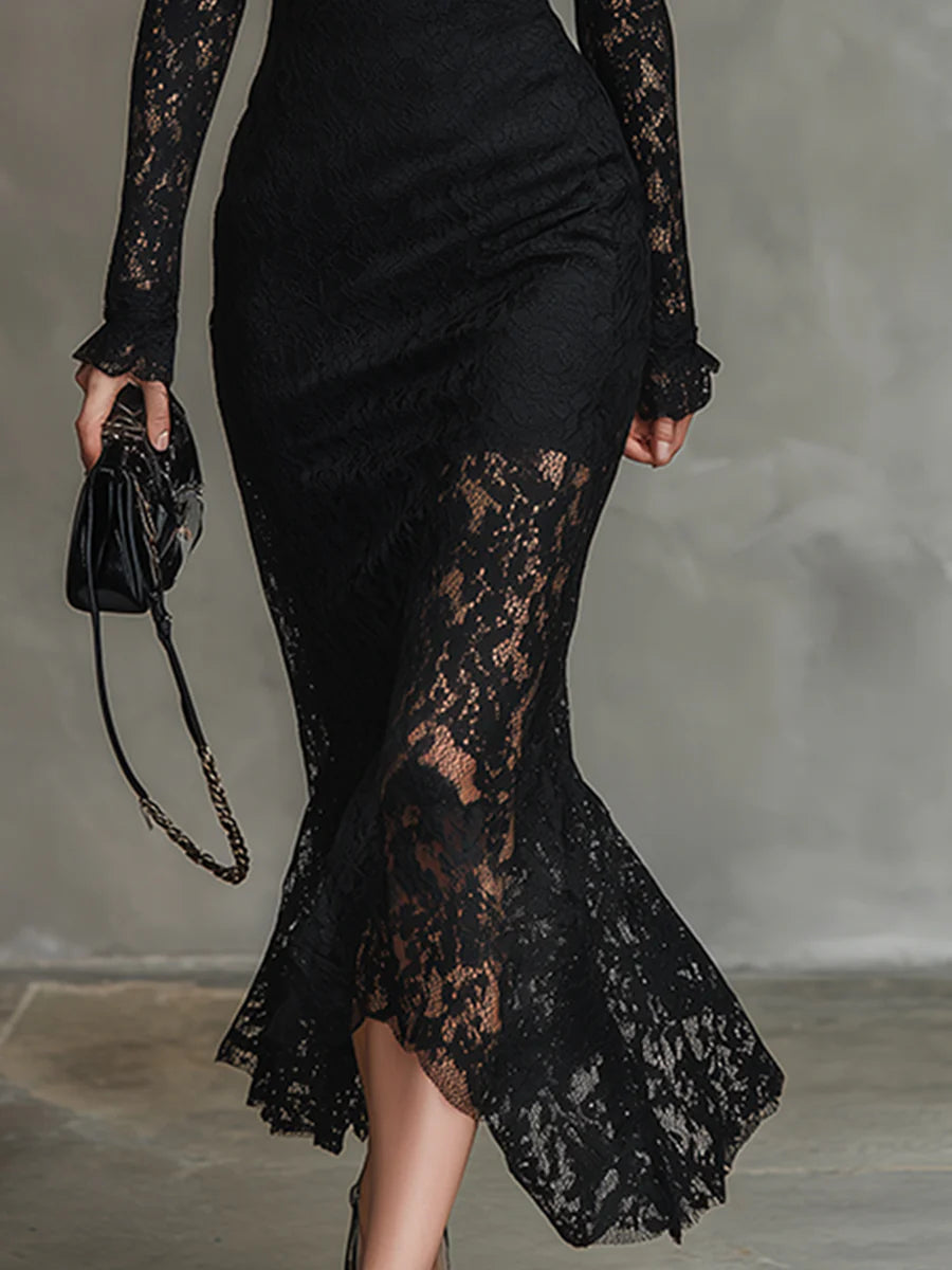 Monique | Elegante Maxijurk van Kant met Vissenstaart