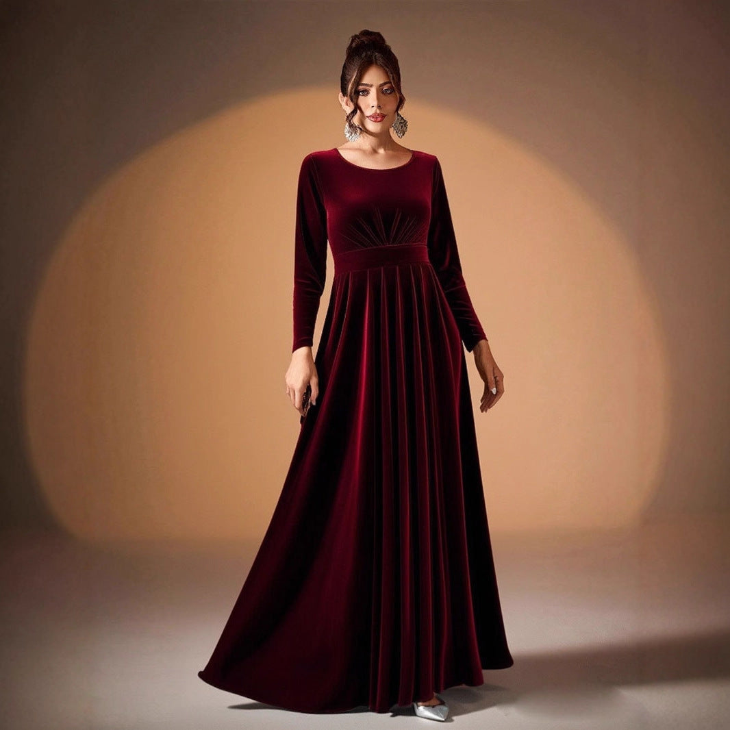Tilda | Maxi Jurk in Fluweel met Lange Mouwen