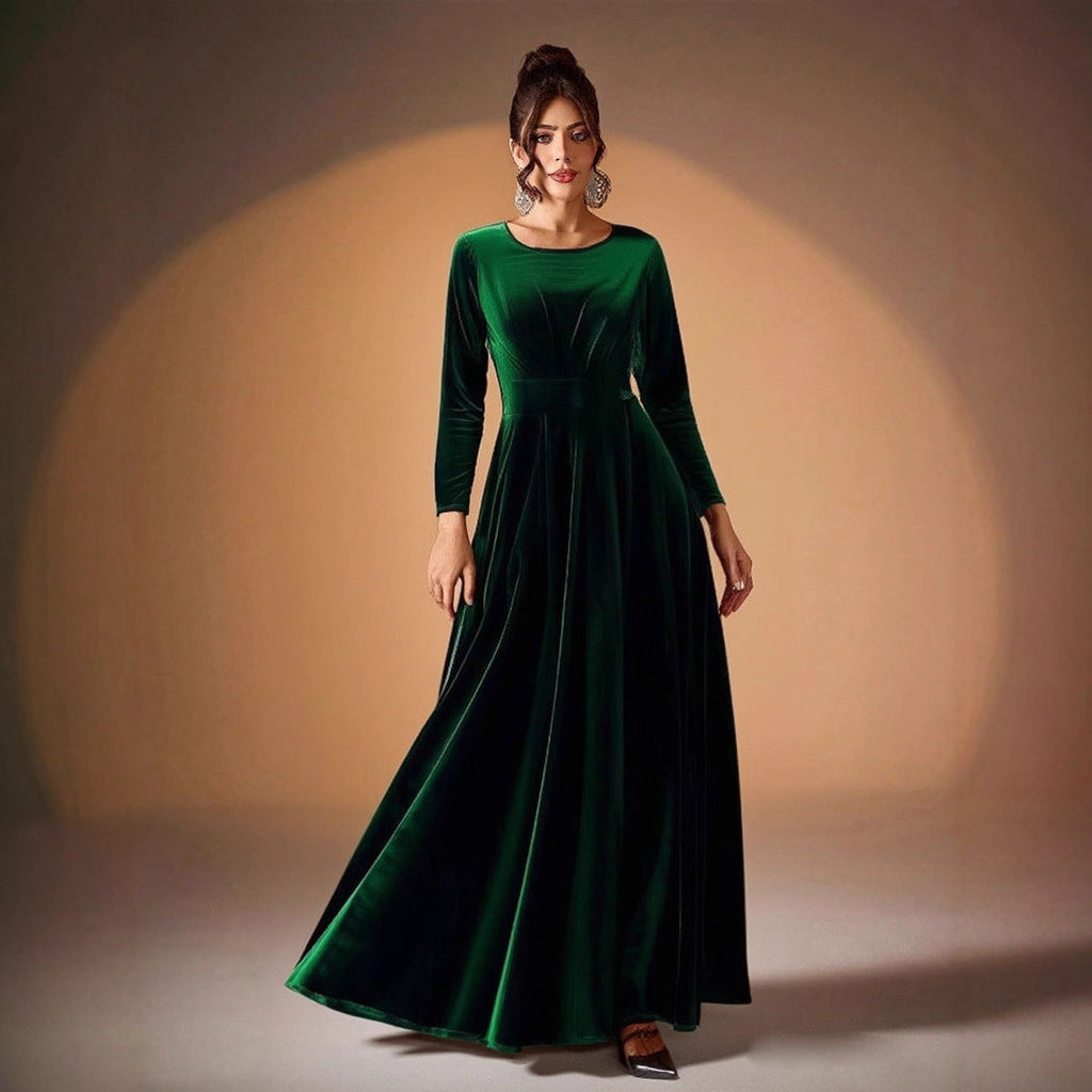 Tilda | Maxi Jurk in Fluweel met Lange Mouwen