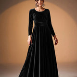 Tilda | Maxi Jurk in Fluweel met Lange Mouwen