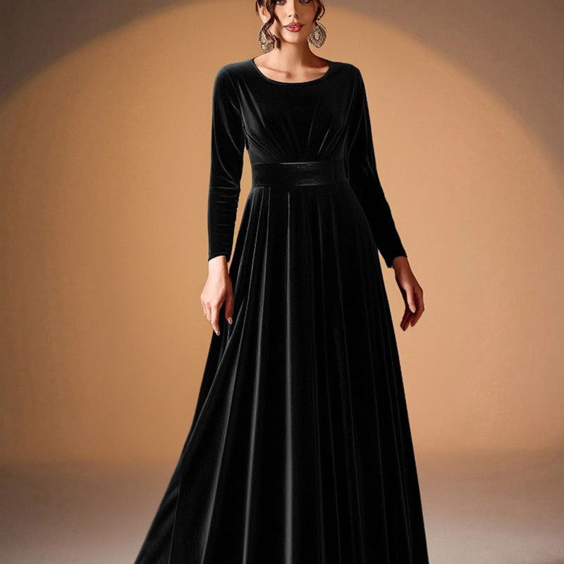 Tilda | Maxi Jurk in Fluweel met Lange Mouwen