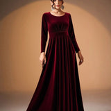 Tilda | Maxi Jurk in Fluweel met Lange Mouwen