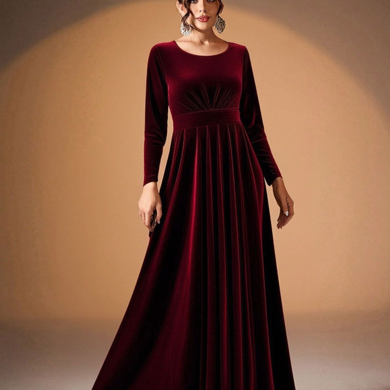 Tilda | Maxi Jurk in Fluweel met Lange Mouwen