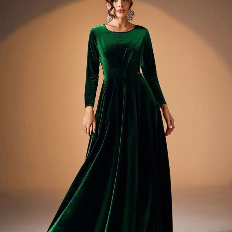 Tilda | Maxi Jurk in Fluweel met Lange Mouwen
