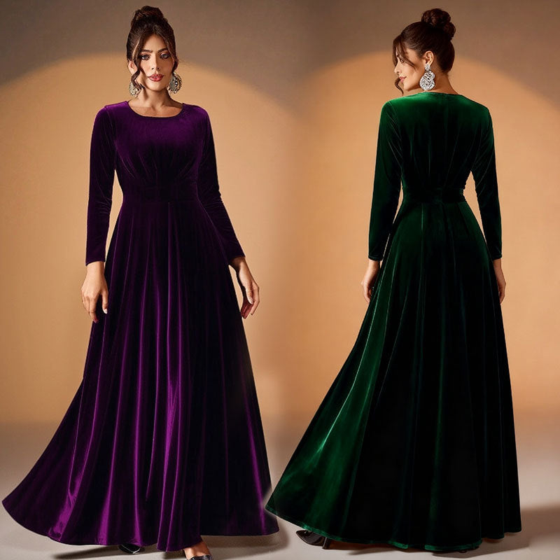 Tilda | Maxi Jurk in Fluweel met Lange Mouwen