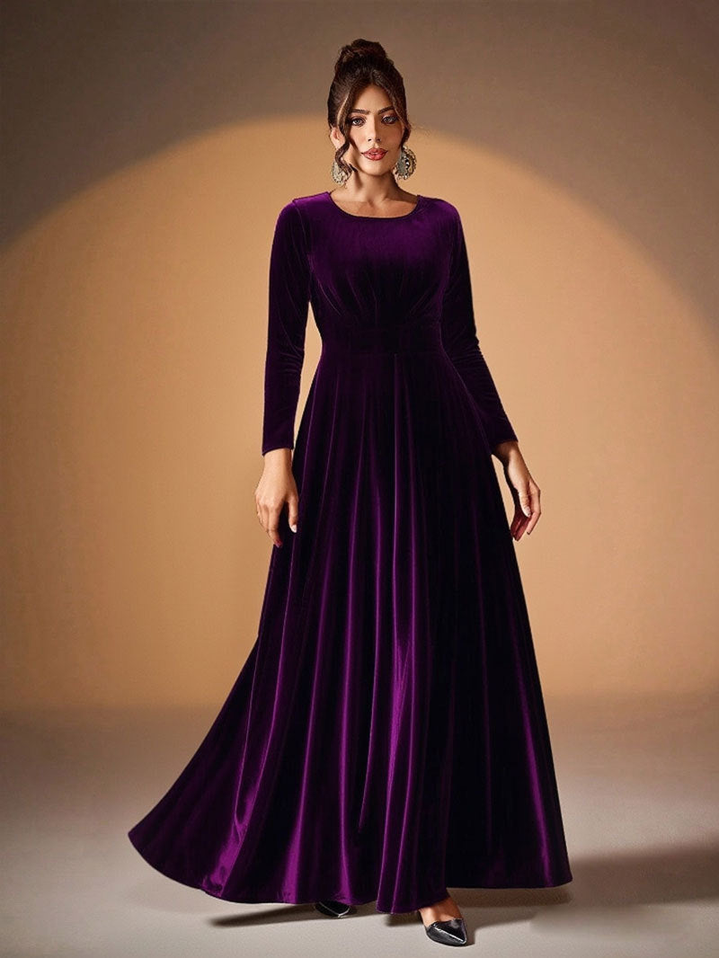 Tilda | Maxi Jurk in Fluweel met Lange Mouwen