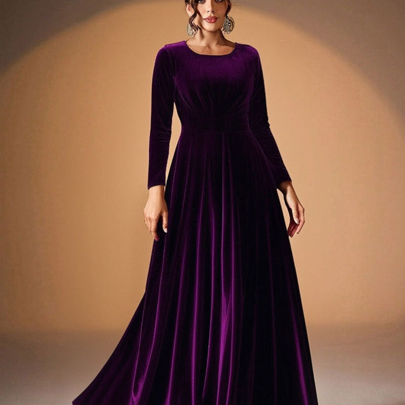 Tilda | Maxi Jurk in Fluweel met Lange Mouwen