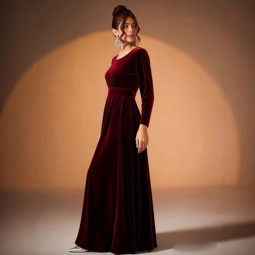 Tilda | Maxi Jurk in Fluweel met Lange Mouwen