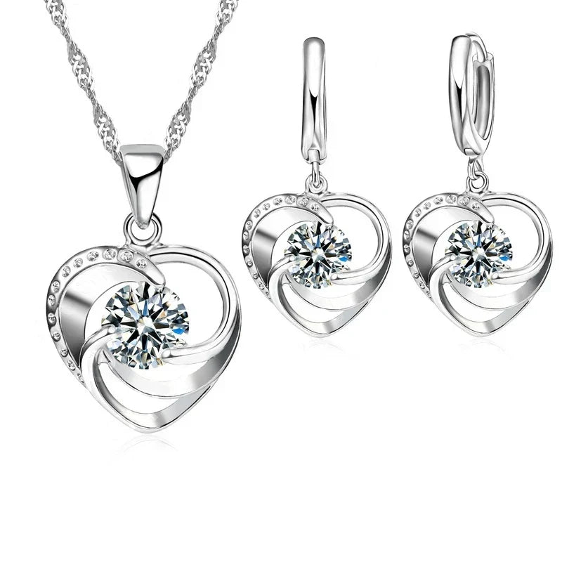 Hanger en Oorbellen van Sterling Zilver in Hartvorm