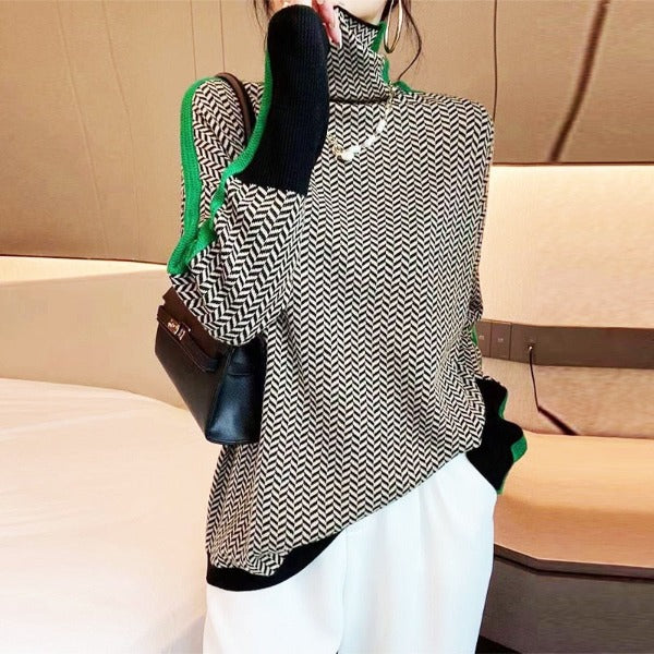 Famke | Luxe Col Roulé in Chevron