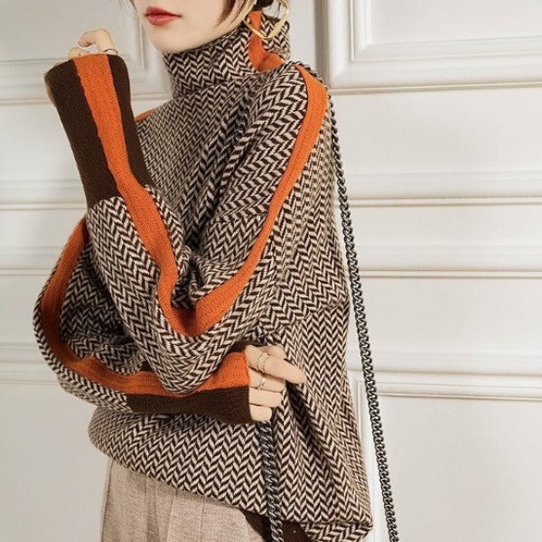 Famke | Luxe Col Roulé in Chevron