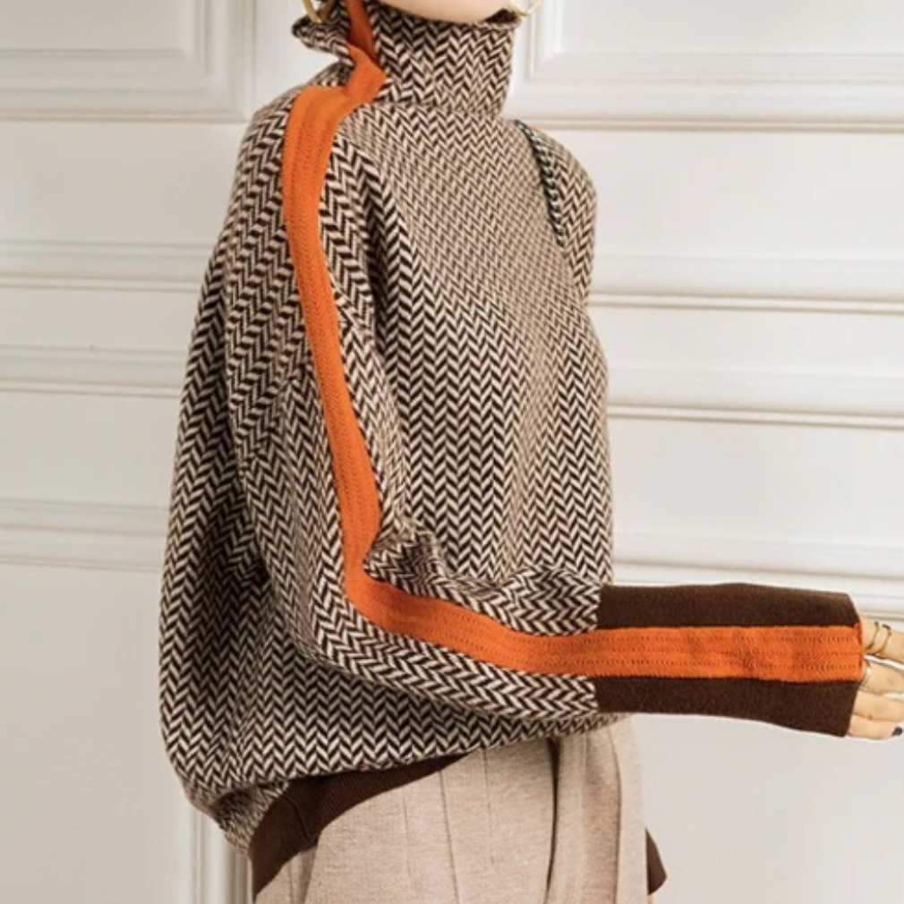Famke | Luxe Col Roulé in Chevron