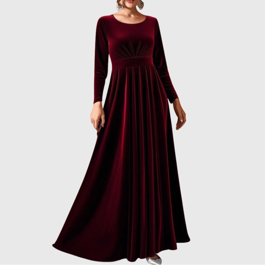 Tilda | Maxi Jurk in Fluweel met Lange Mouwen