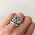 Vintage zilveren turquoise glazen ringenset