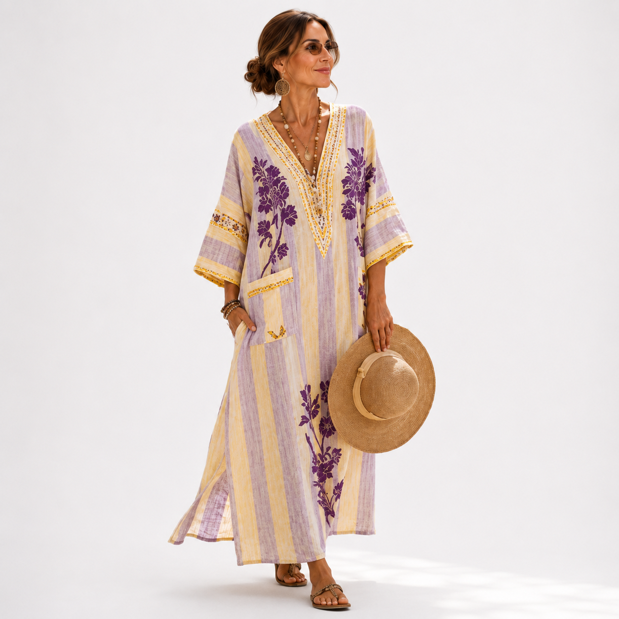 Caftan Sofia Lila Bloemig