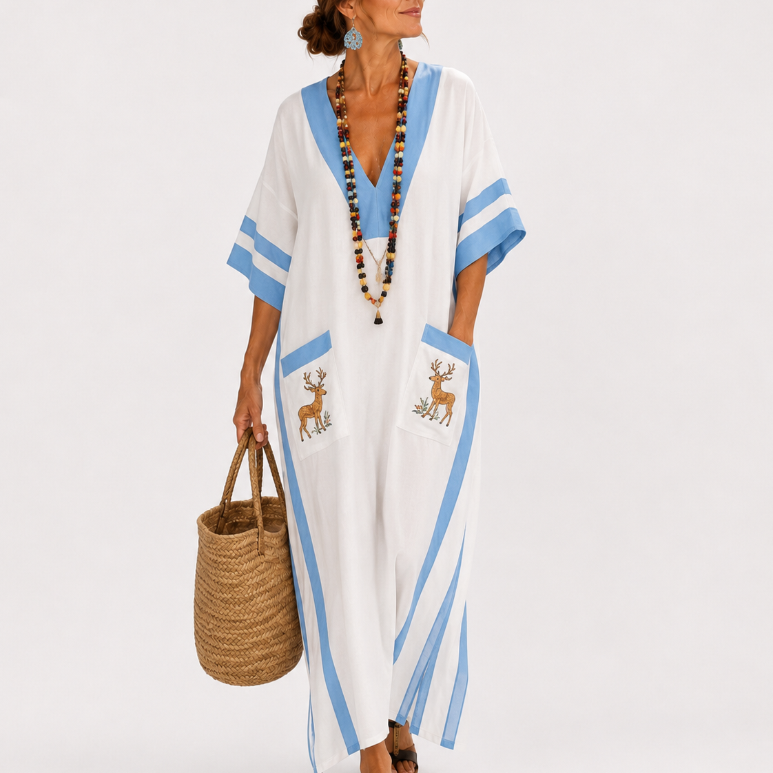 Caftan Alba Wit Blauwe Strepen